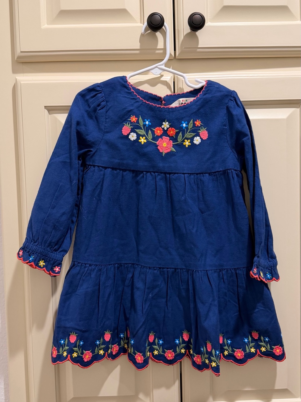 Mini Boden Navy Floral Embroidered Tiered Dress